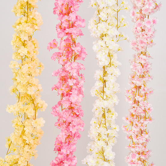 Dtopbuyage - vigne de fleurs de cerisier artificielles champagne - 2 pièces