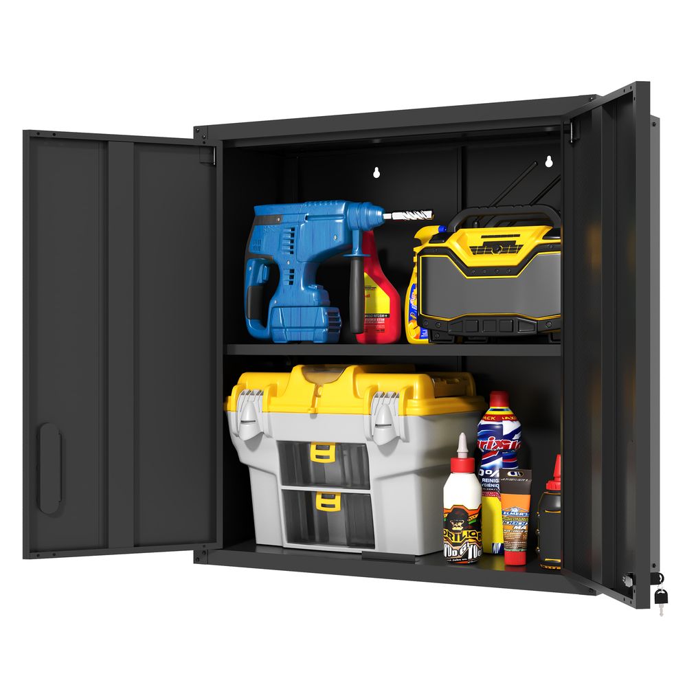Armoire murale métal garage atelier rangement verrouillable noir 75x30x77cm - comfortxl outdoor living