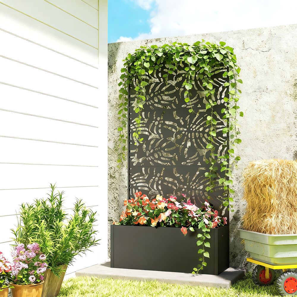Bac à fleurs treillis métal extérieur pour plantes grimpantes 90x37.5x180cm noir