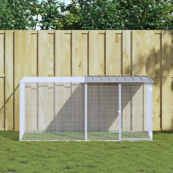Poulailler extérieur 203 cm acier galvanisé avec parc grillagé et toit gris