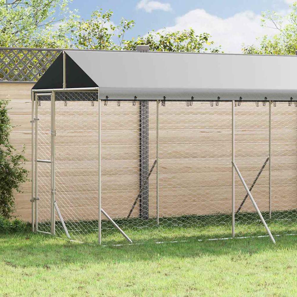 Chenil extérieur acier galvanisé avec toit de protection pour jardin 2x10x2,5 m