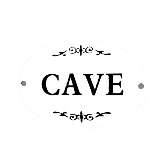 Plaque de porte décorative vintage cave fer blanc noir 10.5 x 8 cm