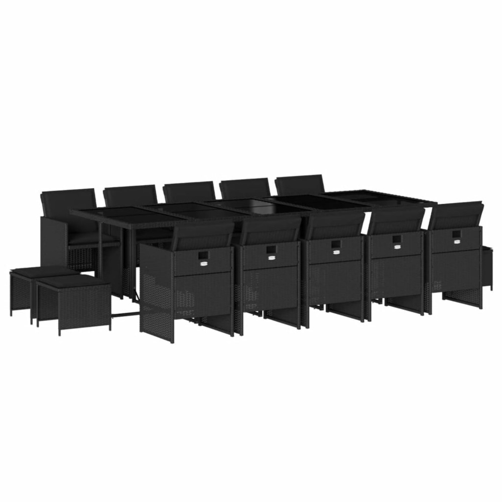Ensemble à manger de jardin 15 pcs coussins noir résine tressée