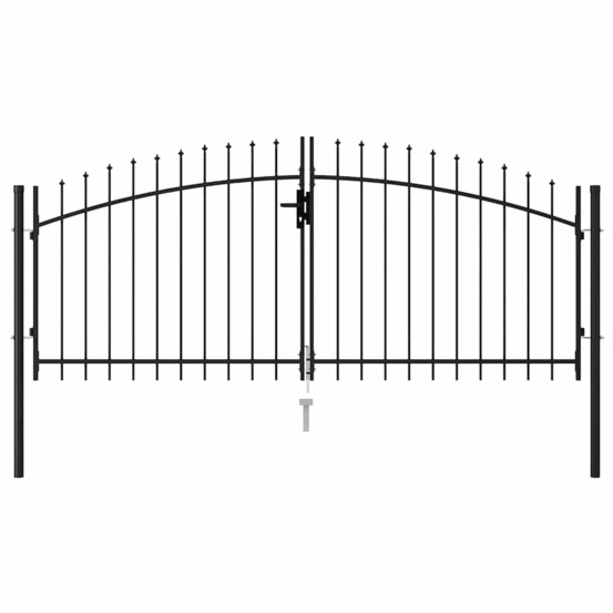 Portillon double porte avec dessus à pointe acier 3x1,25 m noir
