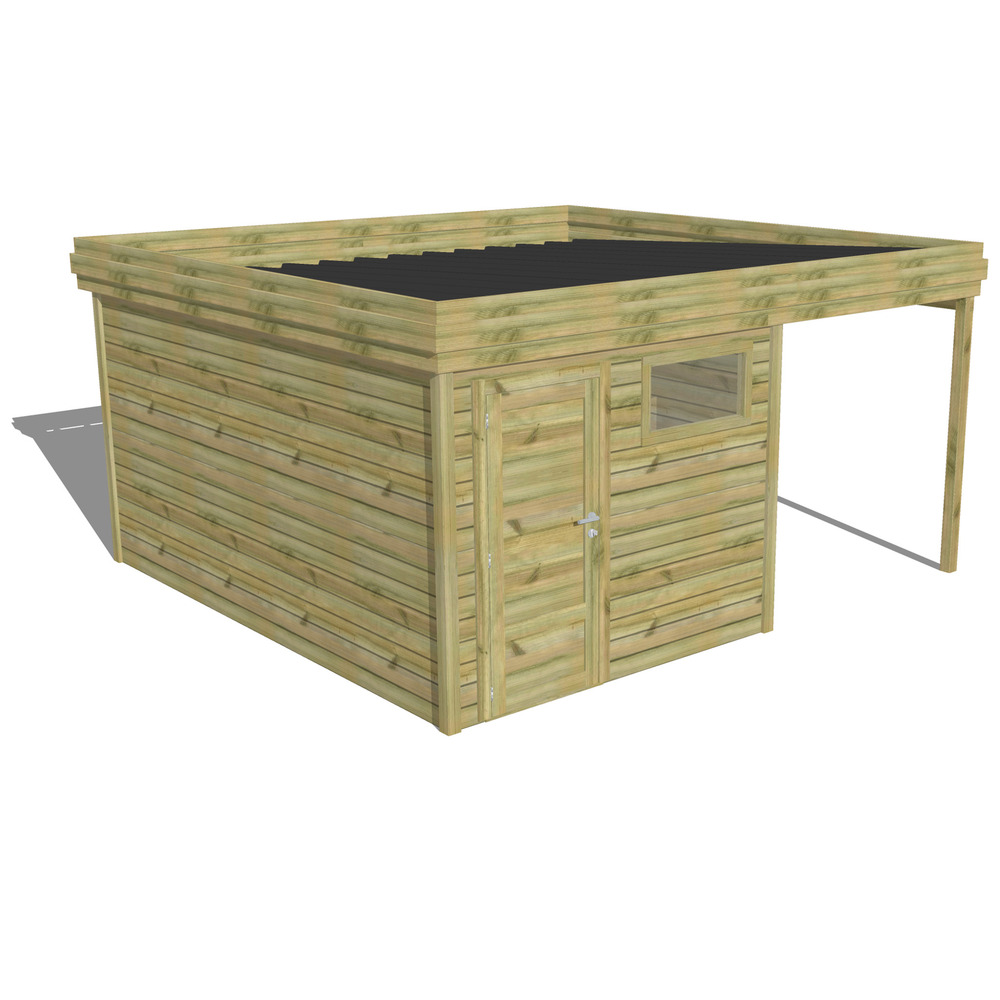 Abri de jardin bois pin traité autoclave 27mm - 4,64x4,34m / 20m2 - bac acier - abri français