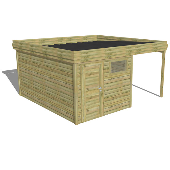 Abri de jardin bois pin traité autoclave 27mm - 4,64x4,34m / 20m2 - bac acier - abri français