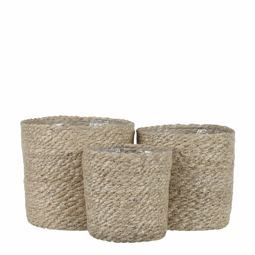 Mica decorations atlantic panier à plantes - lot de 3 - h16 x ø16 cm - jonc de mer - crème