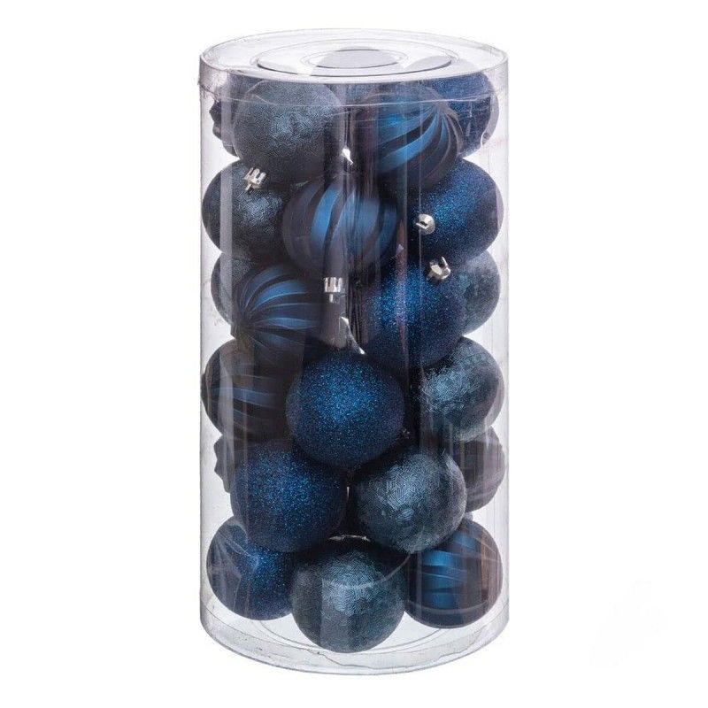 Boules de noël bleu plastique 6 x 6 x 6 cm (30 unités)