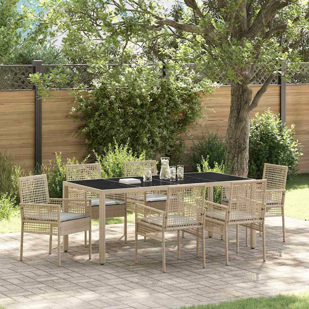 Ensemble de salle à manger pour jardin 7 pcs beige polyrotin