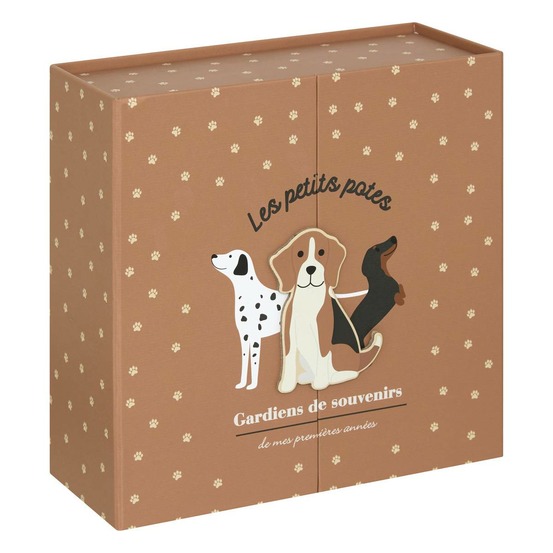 Coffret de naissance souvenirs chien 9 tiroirs beige