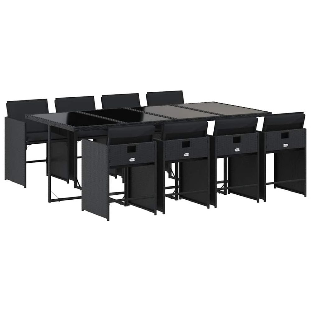 Ensemble à manger de jardin 9pcs coussins noir résine tressée