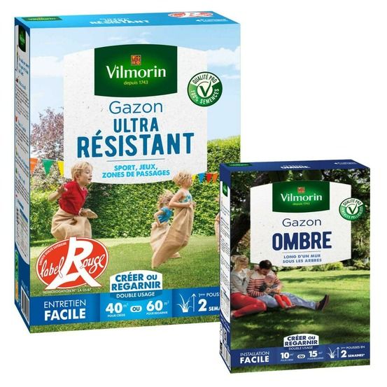 Gazon ultra résistant - label rouge - 1 kg + gazon ombre - 250 g