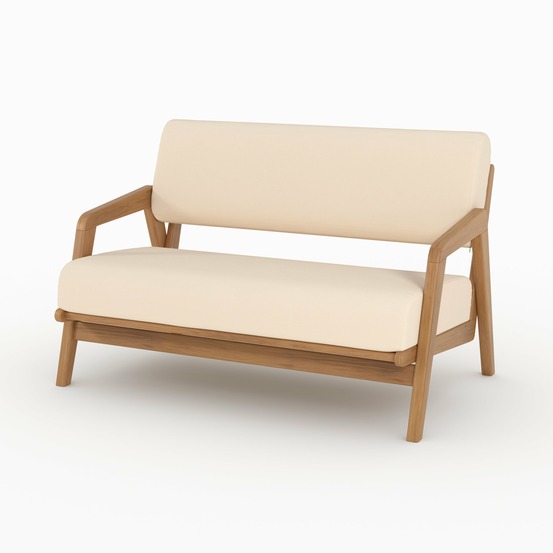 Siargao-canapé de jardin en bois d'acacia, tissu beige clair 2 places