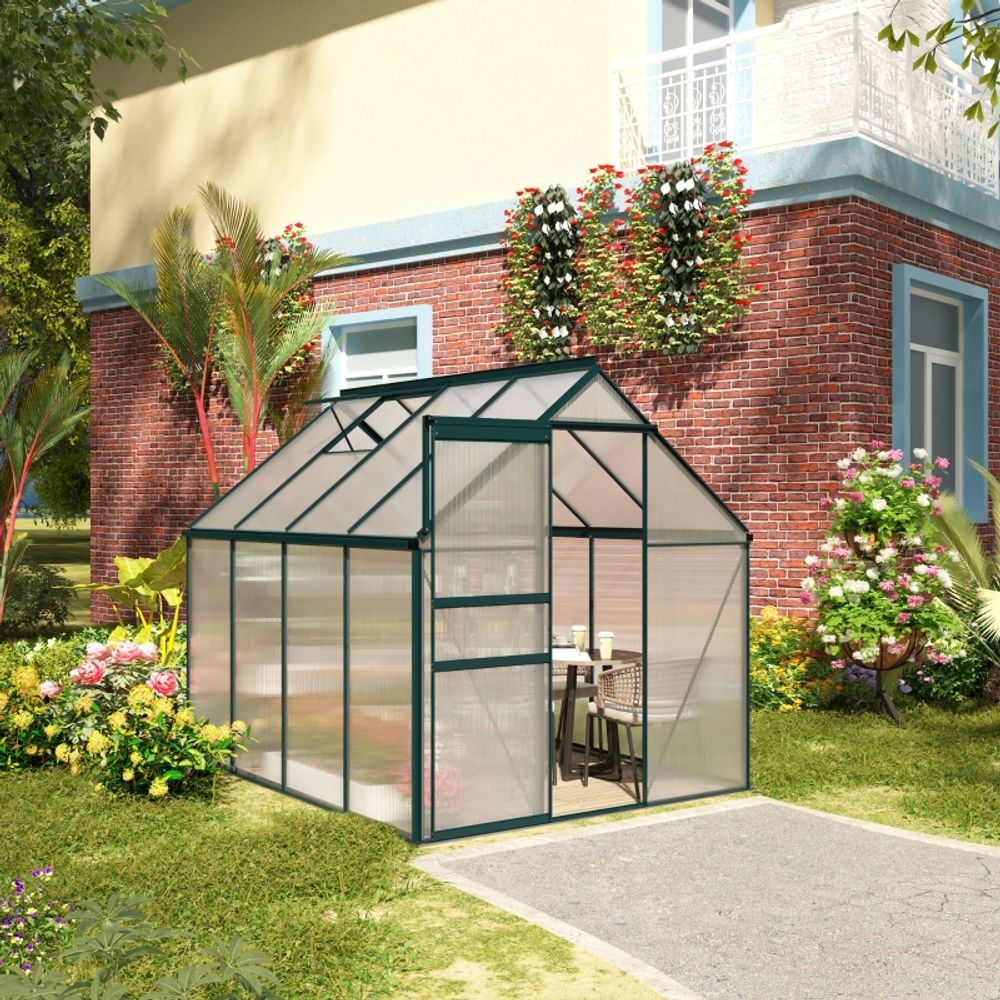 Serre de jardin polycarbonate aluminium 253 x 190 x 199 cm verte anti-uv anti-vent - comfortxl outdoor living