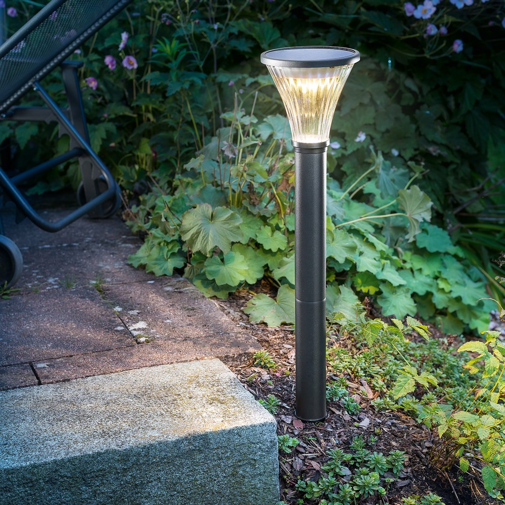 Esotec solar lampe sur pied salerno 60 cm, noir résistant aux intempéries ip64 outdoor 102528