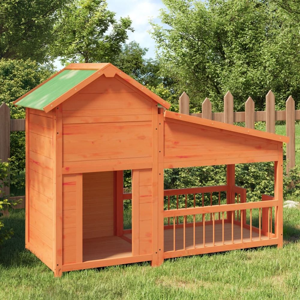 Niche chien bois pin extérieur toit imperméable 143x109cm marron