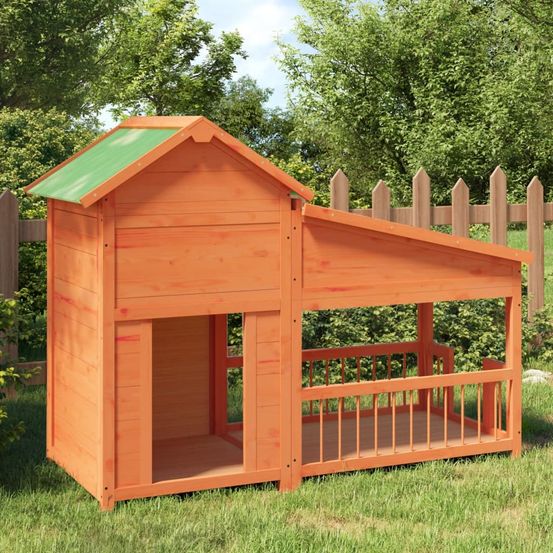 Niche chien bois pin extérieur toit imperméable 143x109cm marron