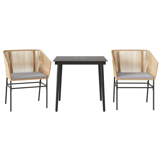 Ensemble à manger jardin coussins 3pcs marron poly rotin verre