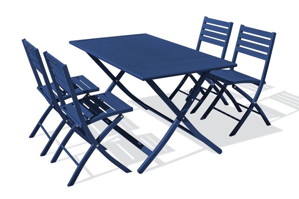 Ensemble repas marius 140 cm 4 places en aluminium bleu marine