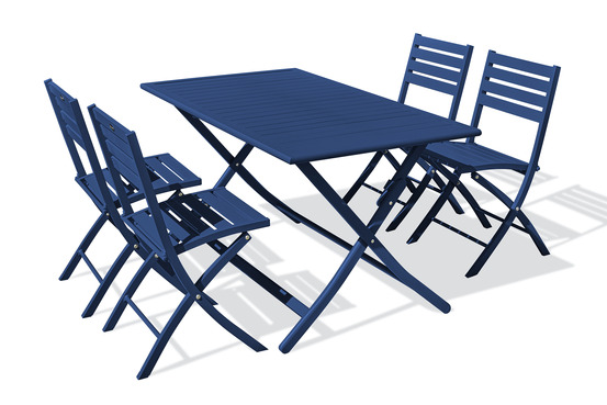 Ensemble repas marius 140 cm 4 places en aluminium bleu marine