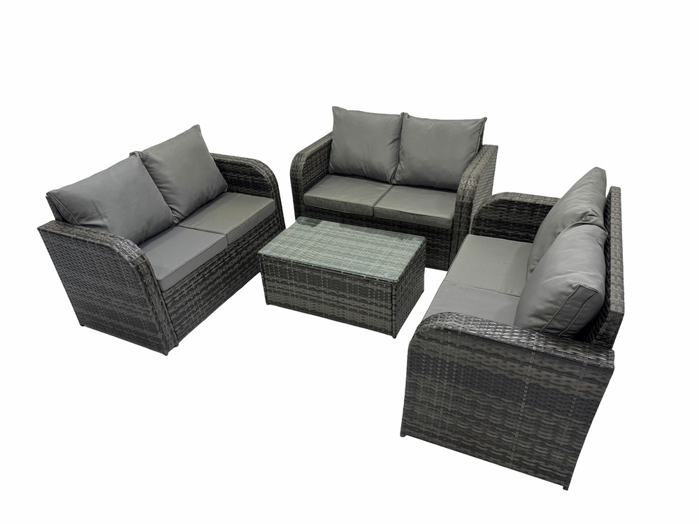 Ensemble de meubles de jardin en polyrotin 6 places avec table basse rectangulaire canapé d'amour gris foncé mixte