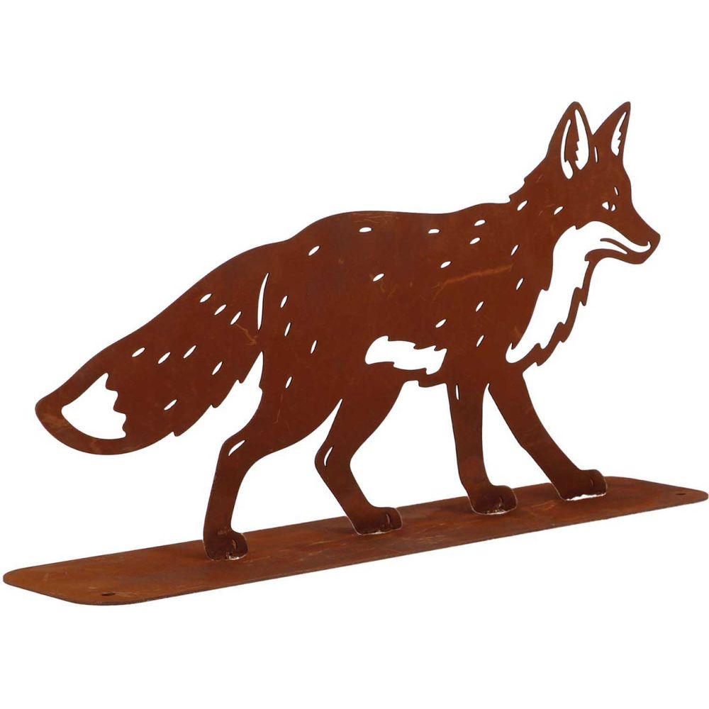 Renard décoratif en métal rouillé