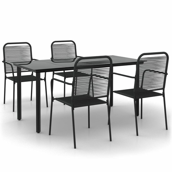Ensemble à manger de jardin 5 pcs noir corde de coton et acier