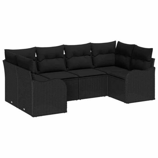 Ensemble de canapé de jardin avec coussin 6 pcs noir poly rotin