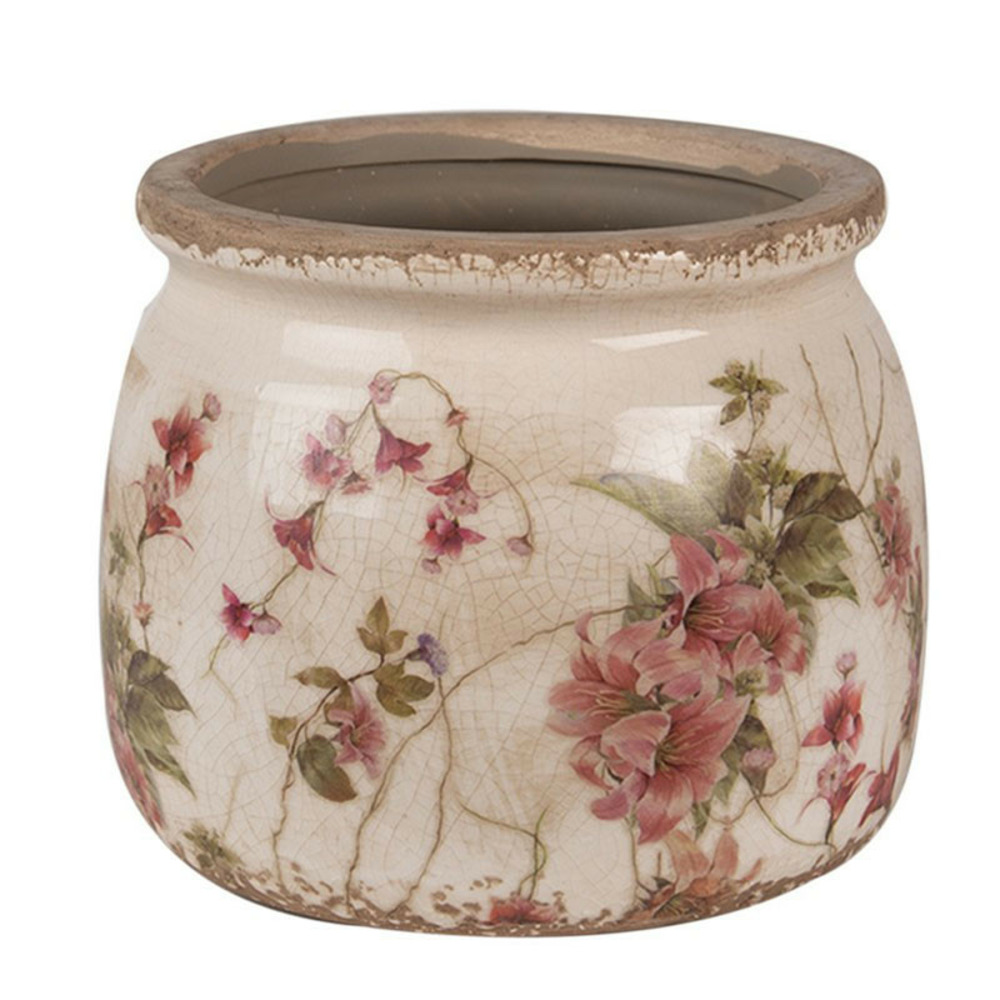 Pot céramique fleurs beige rose 16x16x13cm