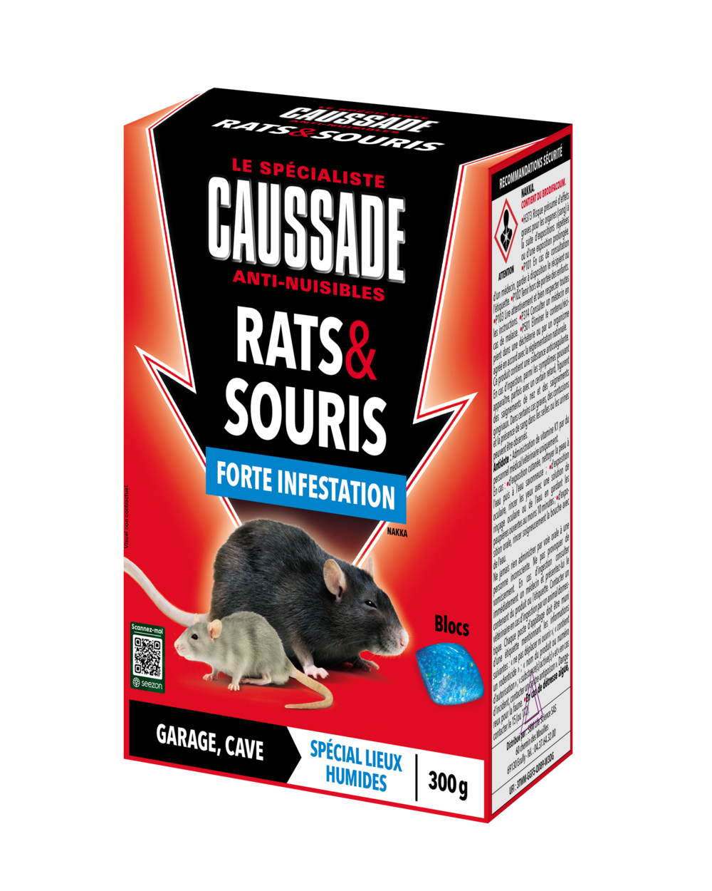Caussade anti rats & souris - efficacité radicale - lieux très humides – 10 appâts blocs - prêt à l'emploi - 30g carsbl300n