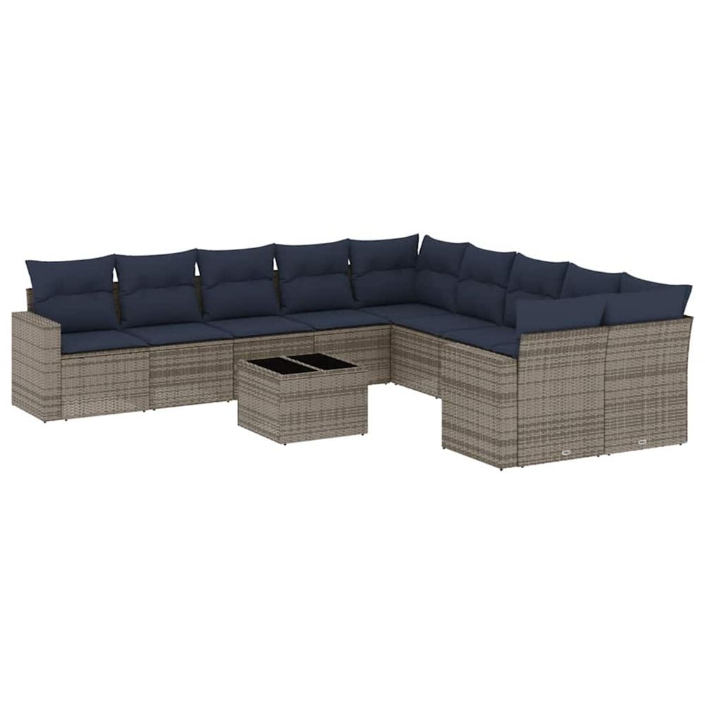 Salon de jardin 11 pcs avec coussins gris résine tressée