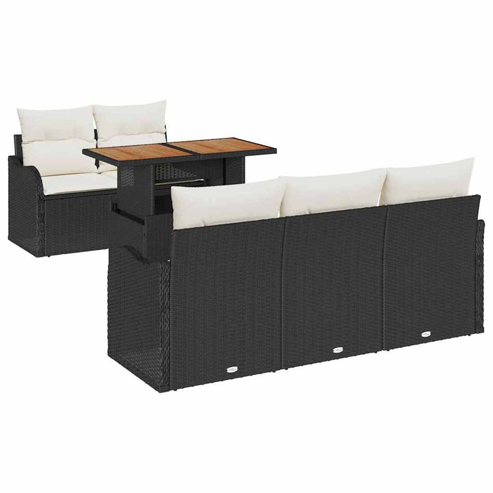 Ensemble de canapé de jardin 6 pc noir et crème polyrotin