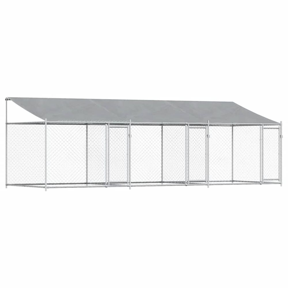 Cage pour chien avec toit et portes gris 6x2x2m acier galvanisé