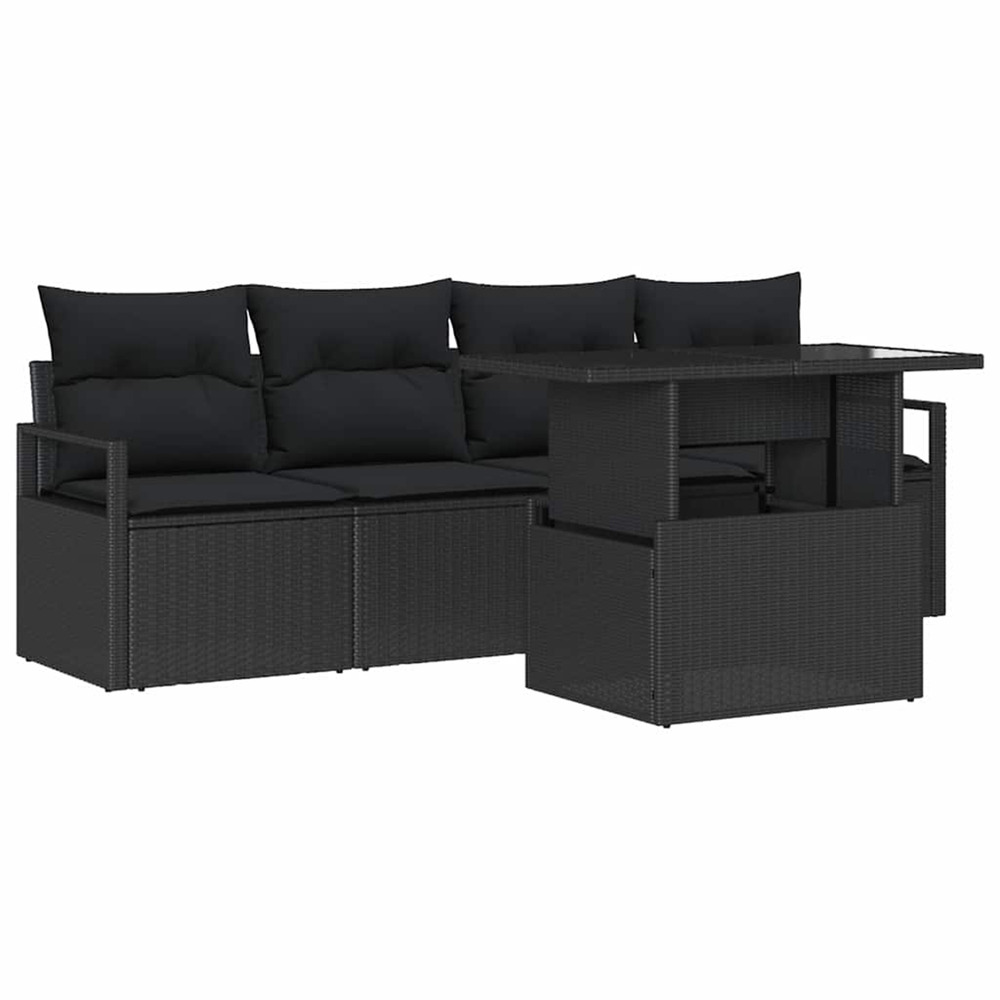 Ensemble de canapés avec coussin 5 pcs noir polyrotin