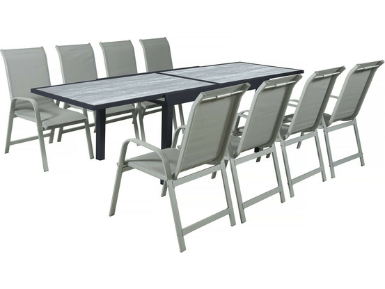 Table extensible et chaises de jardin en aluminium