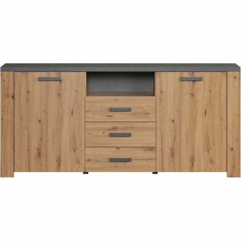 Buffet follow - mélamine chêne artisan et gris ardoise - 2 portes + 3 tiroirs - 180 x 40 x 83 cm