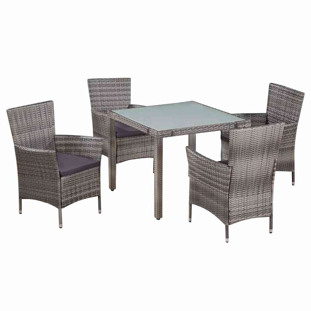 Ensemble à manger d'extérieur 5pcs coussins résine tressée gris