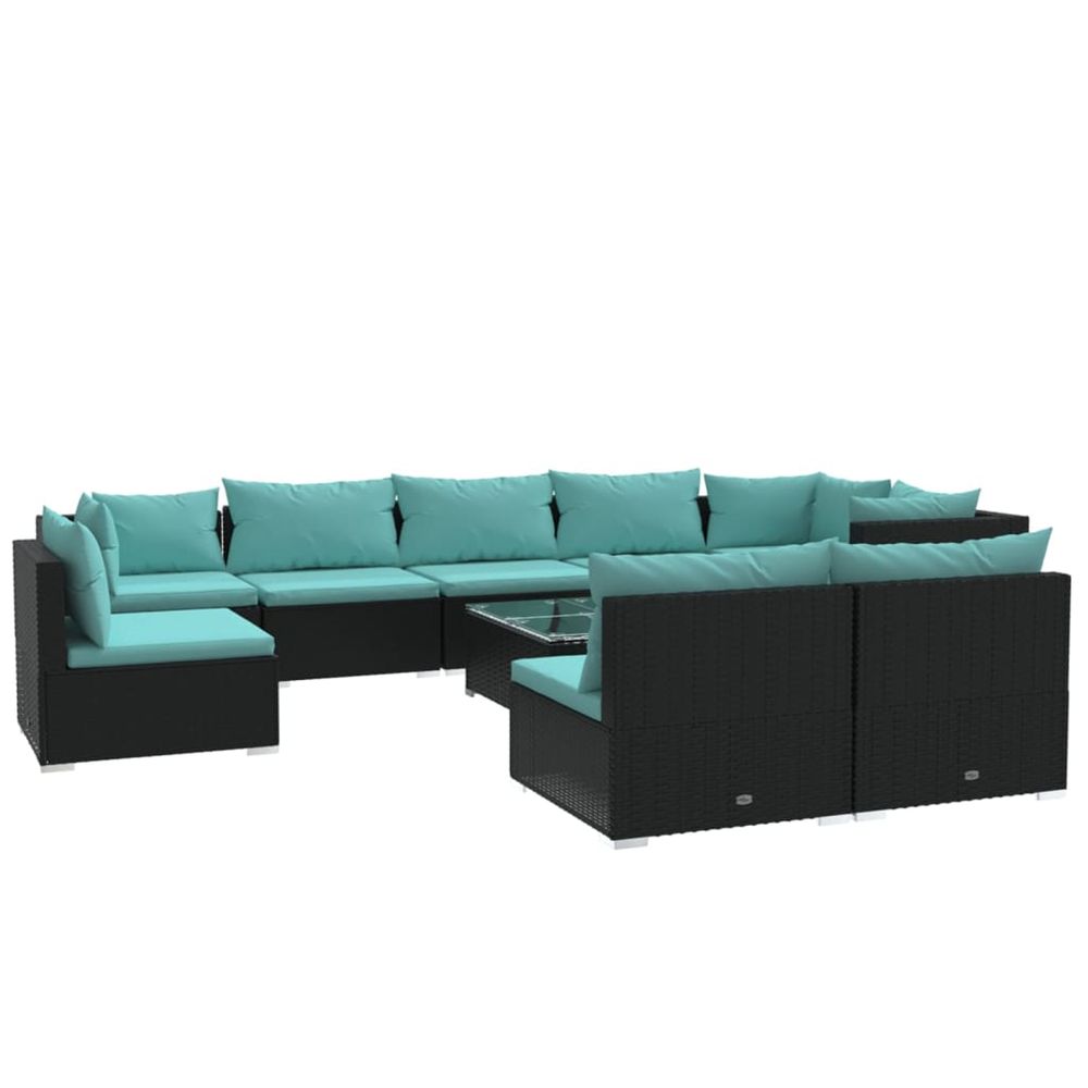 Salon de jardin 10 pcs avec coussins résine tressée noir