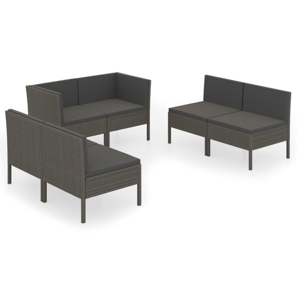 Salon de jardin 6 pcs avec coussins résine tressée gris