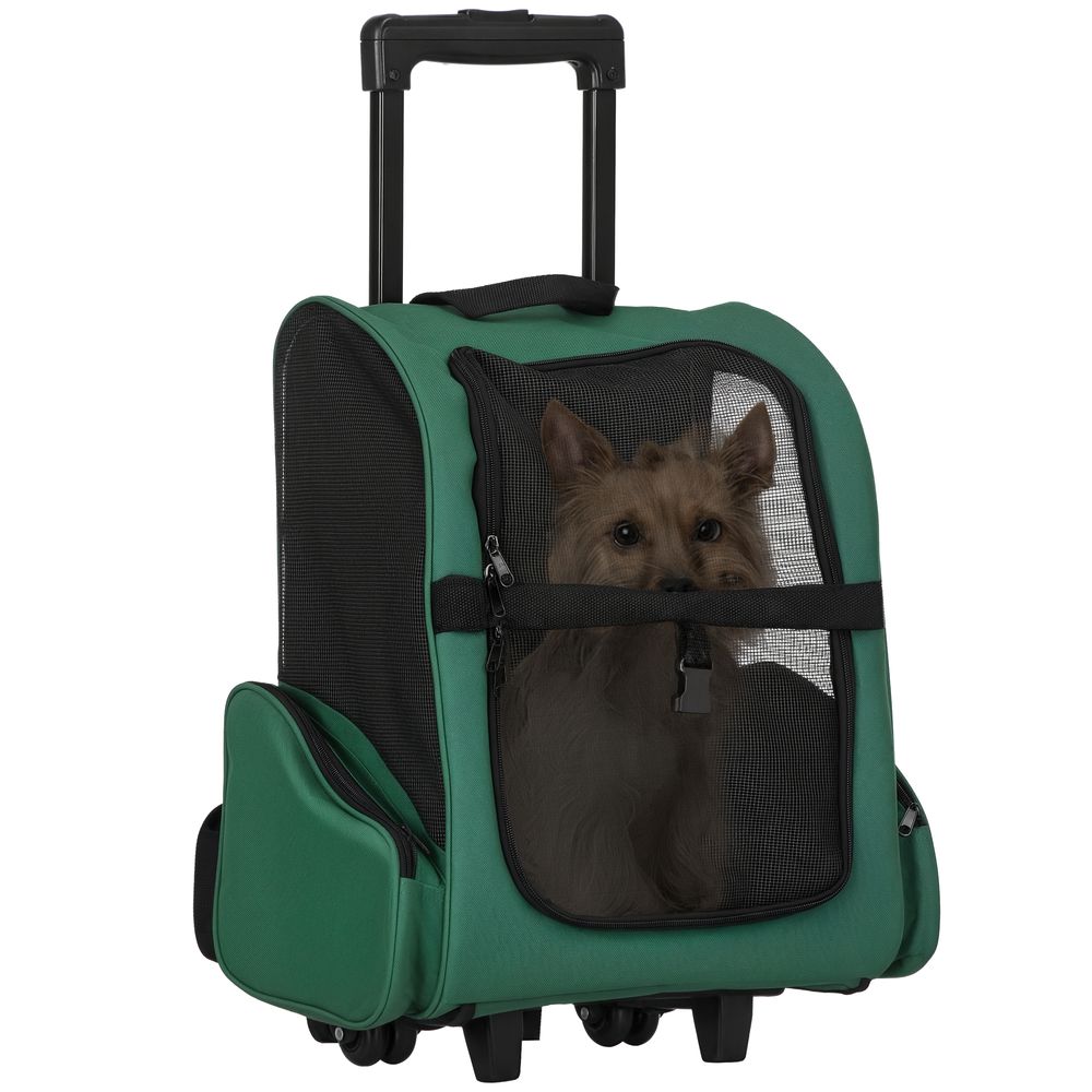 Sac à dos de transport trolley pour chien chat en métal oxford aéré vert 55cm