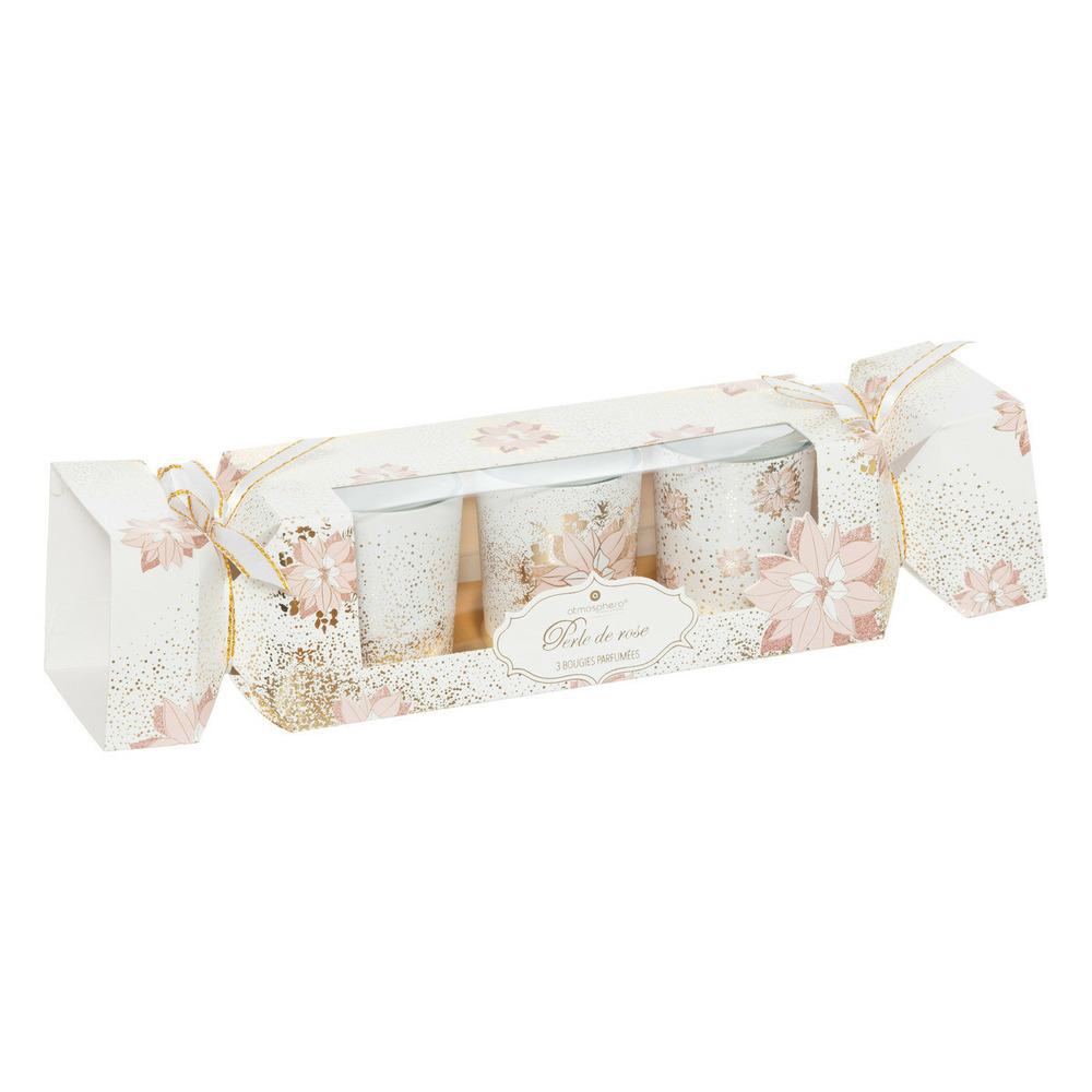 Set de 3 bougies parfumées dans photophore en verre 135g perles de rose