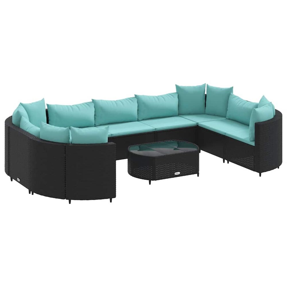Salon de jardin 10 pcs avec coussins noir résine tressée