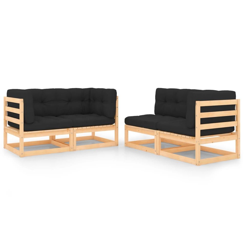 Salon de jardin 4 pcs avec coussins bois de pin massif