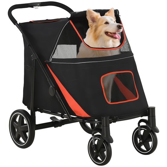Poussette grand chien acier oxford extérieur animaux multiples accès 112x65x100cm noir