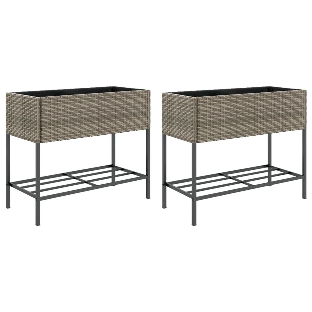 Jardinière d'extérieurs avec étagère 2 pcs gris 90x40x75 cm résine tressée