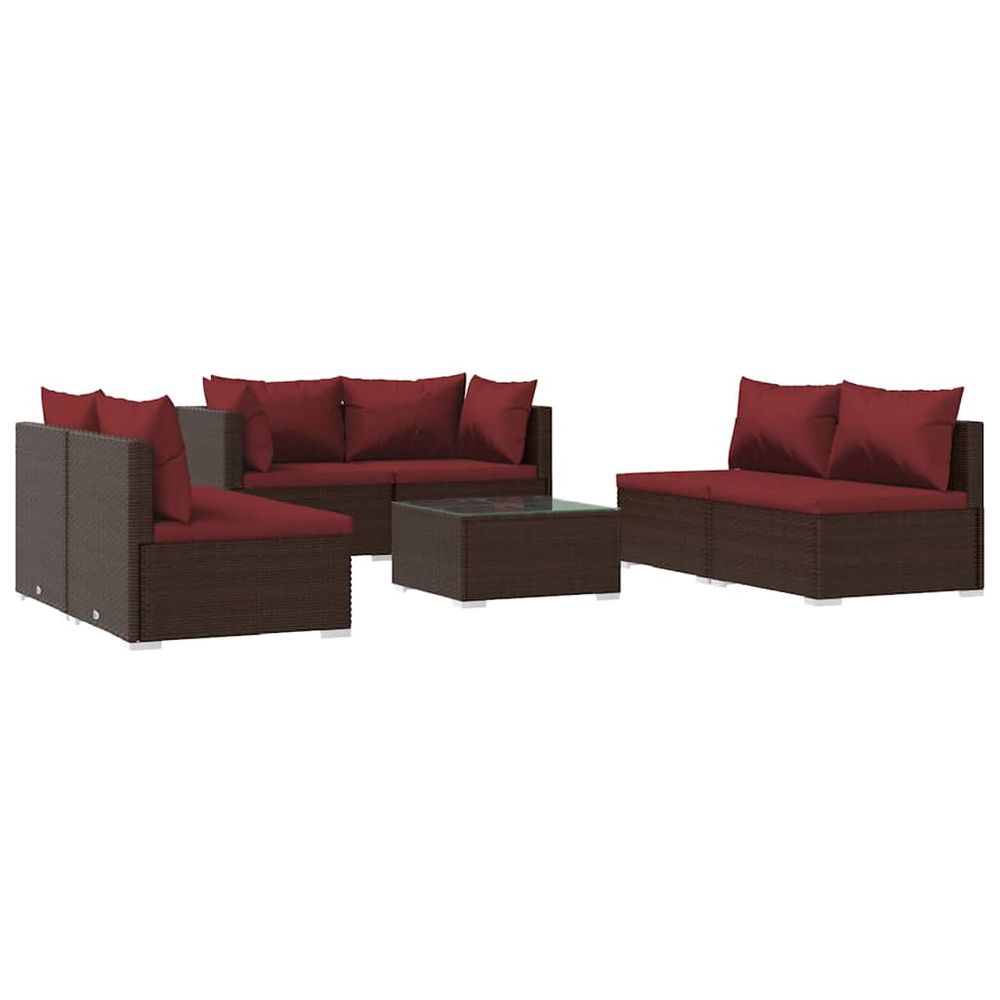 Salon de jardin 7 pcs avec coussins résine tressée marron