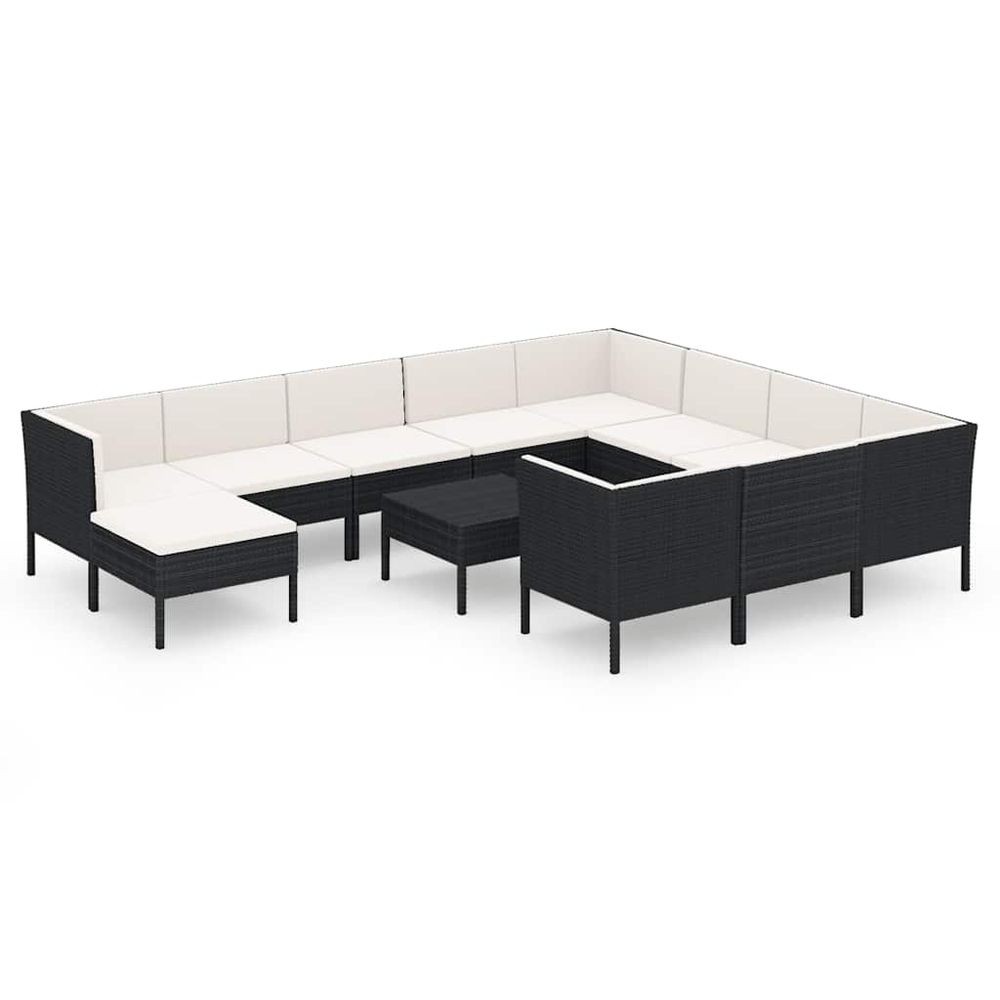 Salon de jardin 12 pcs avec coussins résine tressée noir
