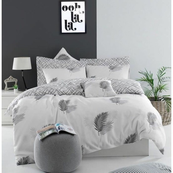 Parure de lit - housse de couette 220 x 240 + 2 taies d'oreiller 60 x 60, 65% coton- gris
