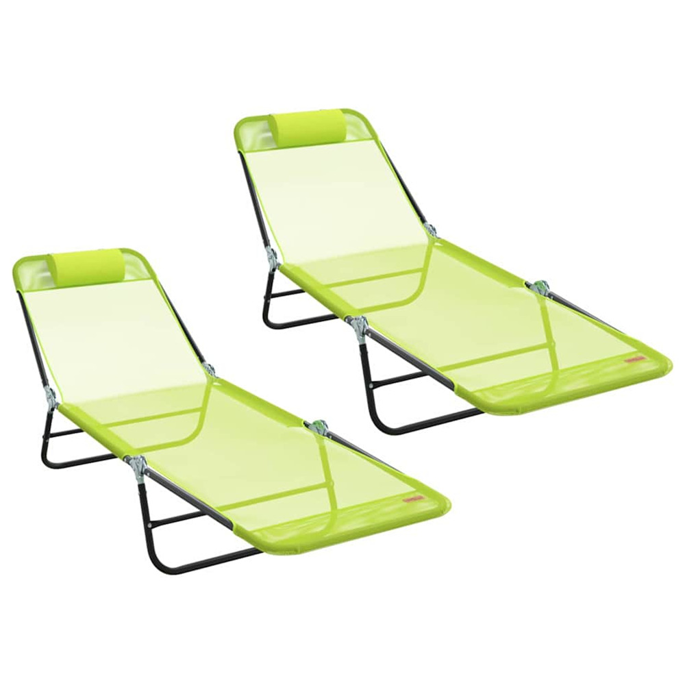 Chaise longue pliante 2 pcs vert 182 x 55 x 85,5 cm textilène bain de soleil