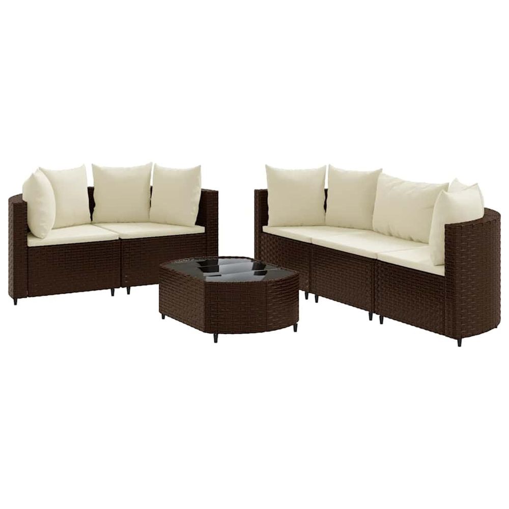 Salon de jardin avec coussins 6 pcs marron résine tressée